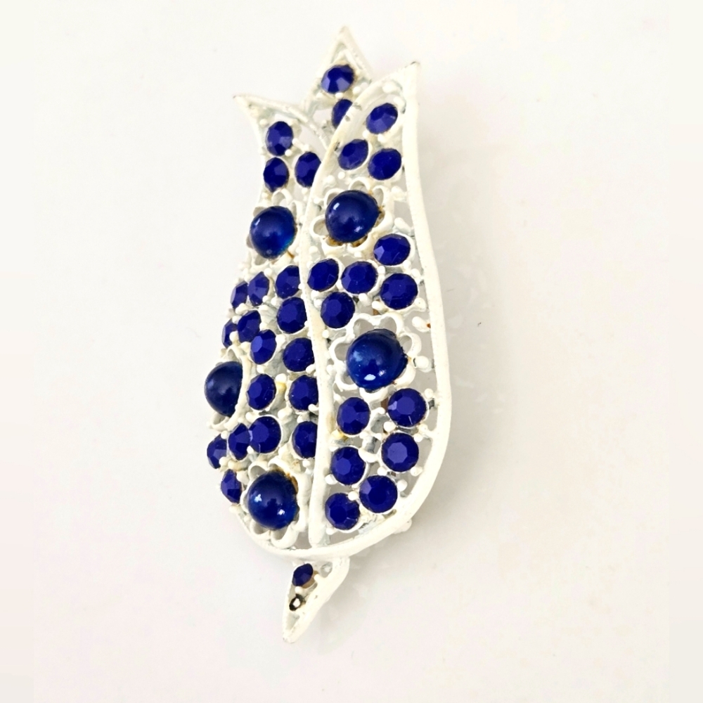 Vintage Blue Rhinestone Owl Brooch Pin Silver Tone Animal Statement Jewelry - Picture 5 of 7